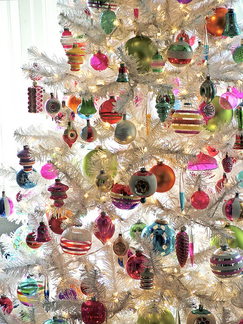 Vintage Ornaments on White Christmas Tree by charlie3engineer on Flickr
