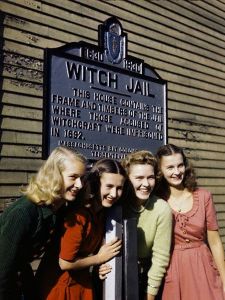 Girls pose by a jail that recalls the witch trials of 1692 in Salem, 1945 [click on this image to find a short clip and analysis on the study of deviance in sociology] Photo Credit: B. Anthony Stewart/National Geographic Society/Corbis © Corbis. All Rights Reserved.