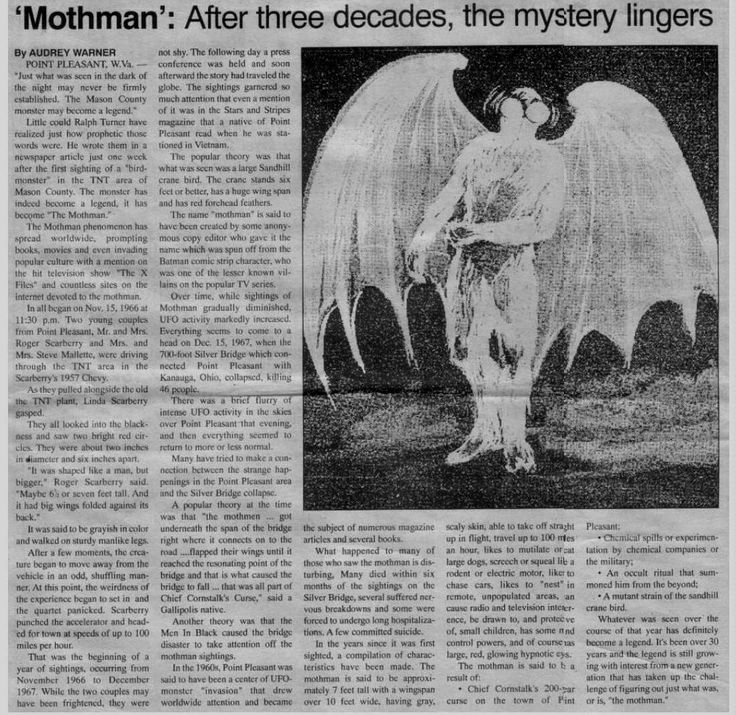 The Mothman is also said to be a tulpa created through urban legends and popular beliefs. Source: http://www.reocities.com/stalkerssuck/mothman.html