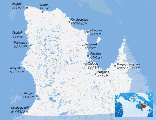 Map of Nunavik by Kativik School Board. Most of it is above the tree line. 